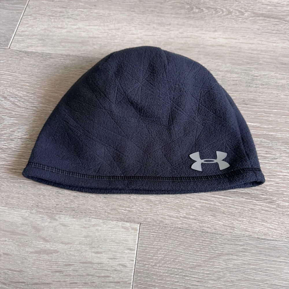 Under Armour Mens ColdGear Infrared Fleece Beanie Black Skull Cap Reflective